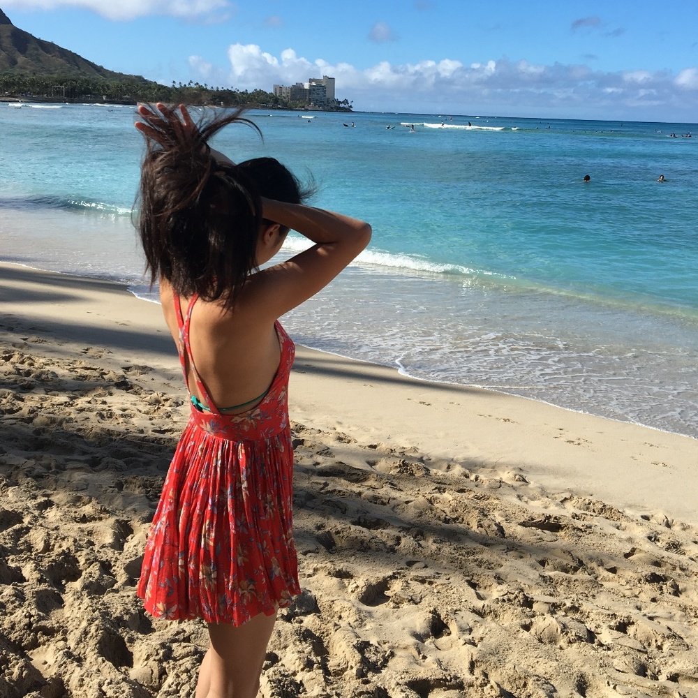 UO Kimchi Blue Akela Red Floral Halter Playsuit - Picture 4 of 4